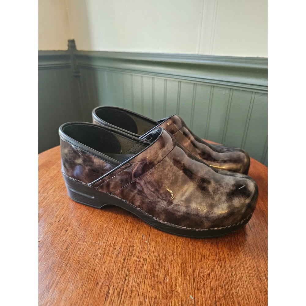 Dansko Professional Patent Leather Clogs Brown gray Marble Size 42 11.5-12